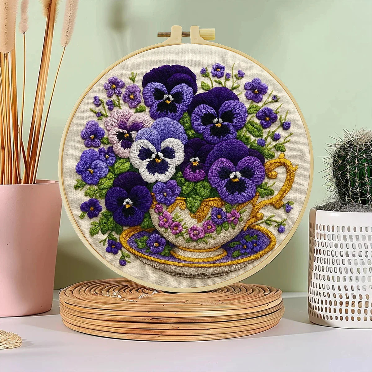 CraftHoop Pansy Tea Time Embroidery Kit