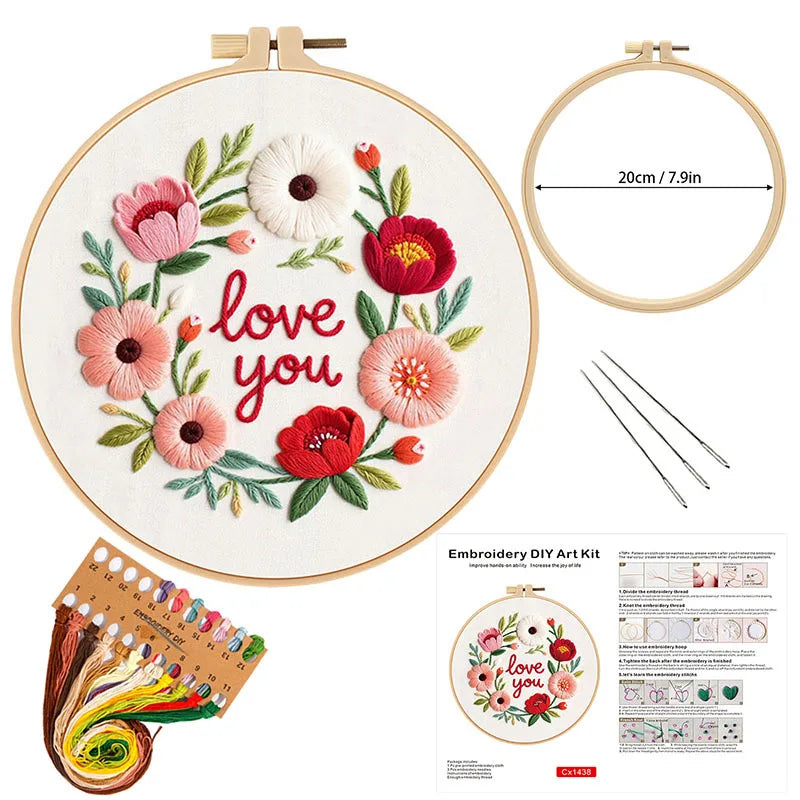 CraftHoop Love & Flowers 3-Piece Embroidery Kit Set