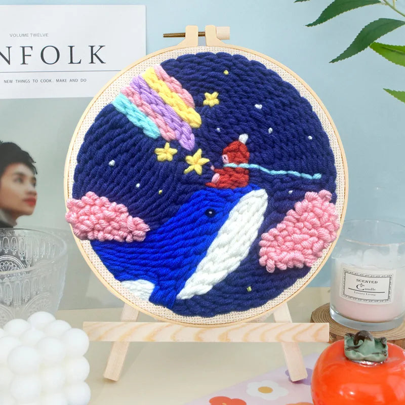 CraftHoop starry night and whale embroidery - Beautiful embroidery kit for all skill levels