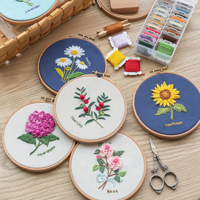 CraftHoop collection of floral embroidery kits - Creative and colorful sewing projects for all ages