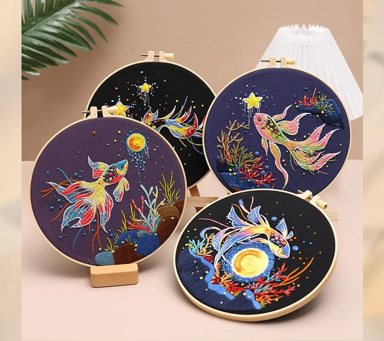 CraftHoop Starry Goldfish Embroidery Kit