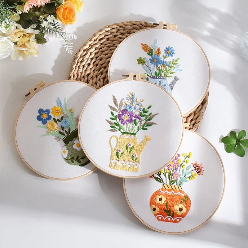 CraftHoop Blooming Vases 3-Piece Embroidery Kit Set