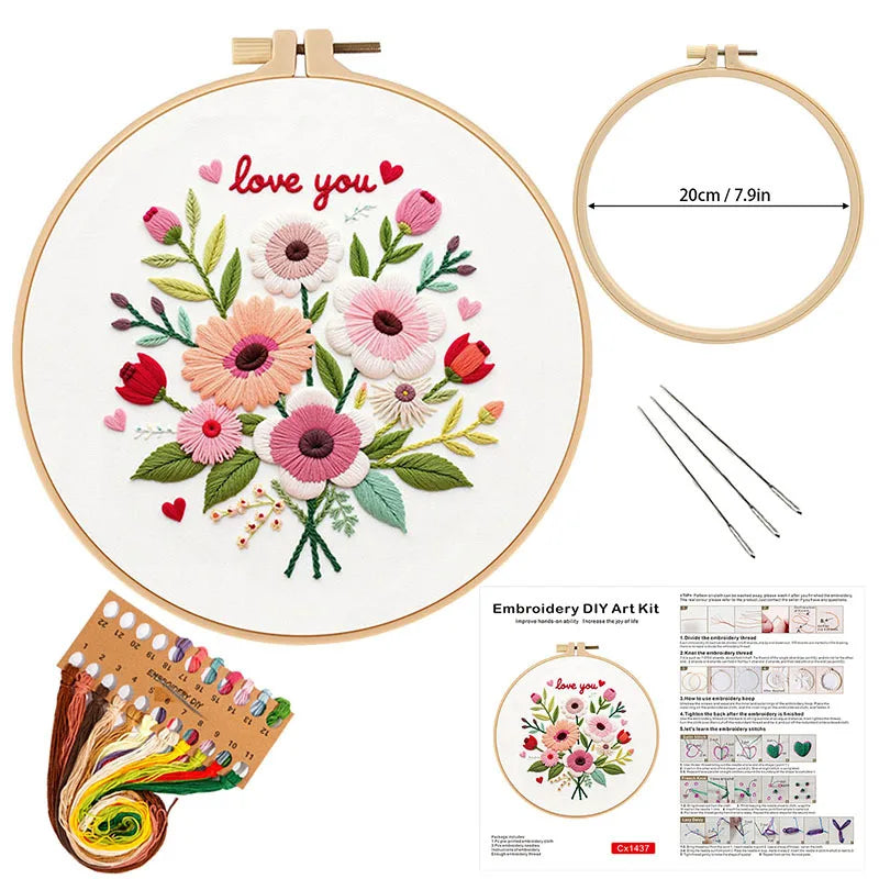 CraftHoop Love & Flowers 3-Piece Embroidery Kit Set