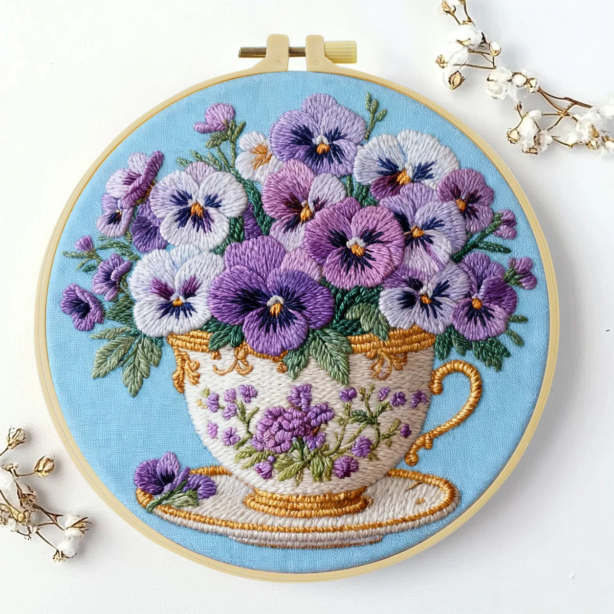 CraftHoop Pansy Tea Time Embroidery Kit