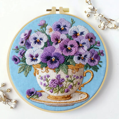 CraftHoop Pansy Tea Time Embroidery Kit