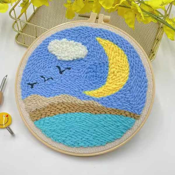 CraftHoop crescent moon and wave pattern embroidery - Easy and fun sewing project