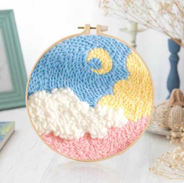 CraftHoop vibrant night sky and crescent moon embroidery kit - Complete sewing project