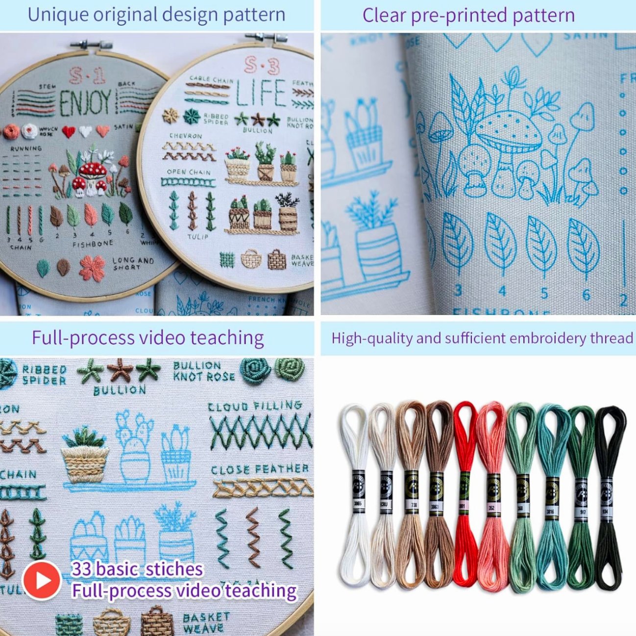 CraftHoop 4-Set Starter Embroidery & Patterned Kit