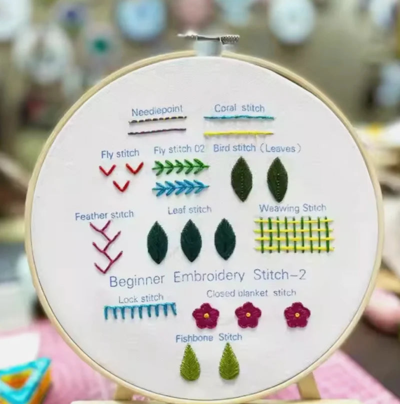 CraftHoop Kids & Adults Practice Kit with a hoop focused on floral embroidery stitches.