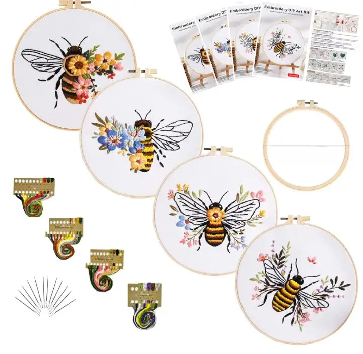 CraftHoop 4-Piece Lovely Bees Embroidery Kit