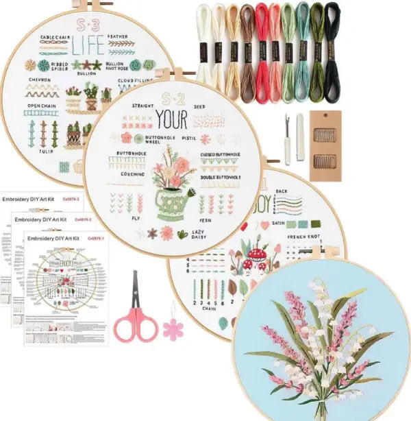 CraftHoop 4-Set Floral Design Embroidery Kit for Beginners