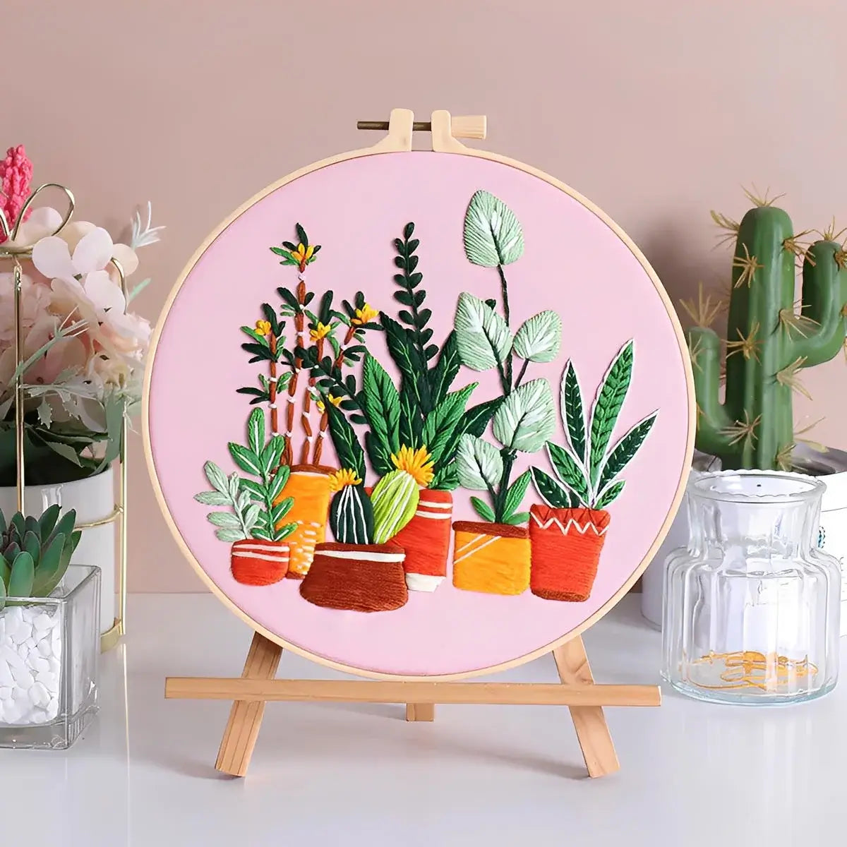 succulent embroidery kit CraftHoop Plant Lover’s Embroidery Kit Sunny Shelf / Without Hoop