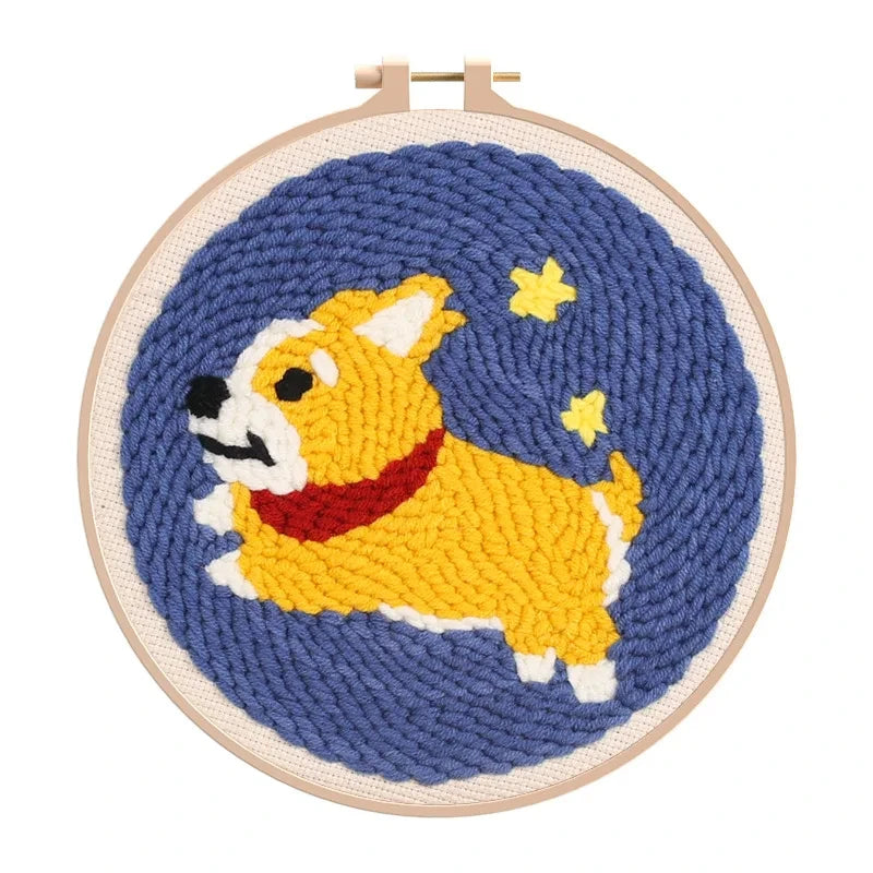 CraftHoop playful Corgi dog embroidery with moon and stars - Perfect DIY project for dog lovers