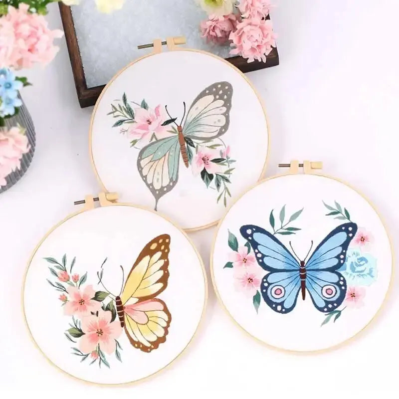 CraftHoop delicate butterfly embroidery on canvas - Easy and beautiful DIY sewing project