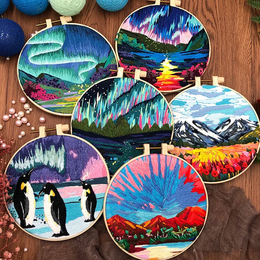 CraftHoop collection of landscape embroidery kits - Creative and colorful DIY projects for all skill levels