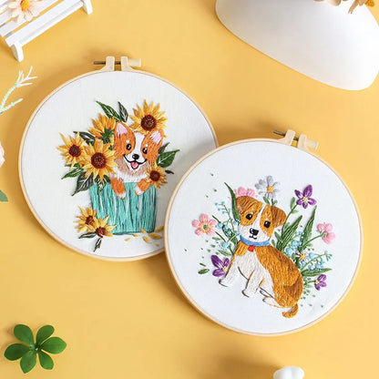 CraftHoop Floral Dogs Embroidery Kit