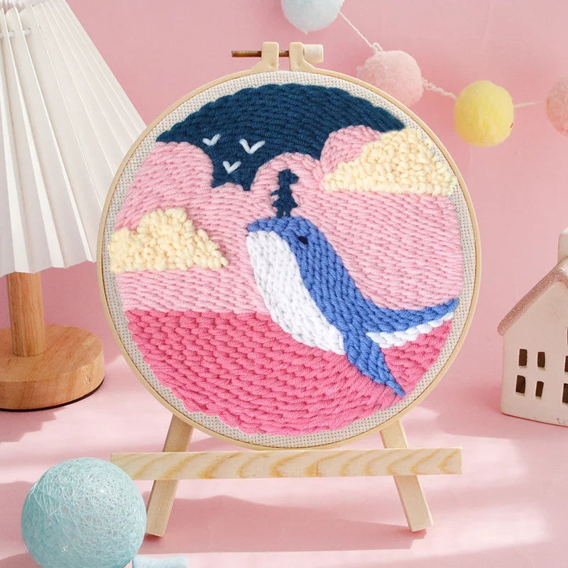 CraftHoop pink and blue whale embroidery set - Creative and colorful embroidery for all ages