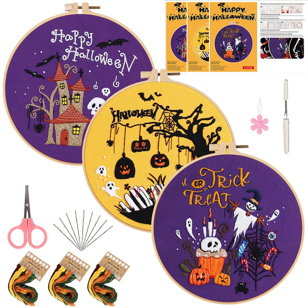 CraftHoop 3-Piece Trick-or-Treat Embroidery Kits (Variety Sets)