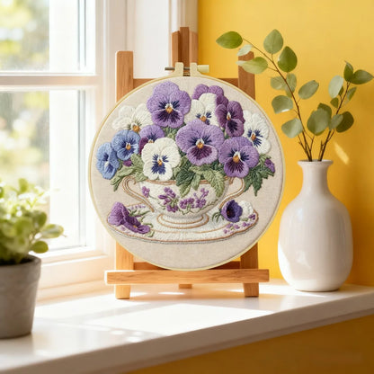 CraftHoop Pansy Tea Time Embroidery Kit