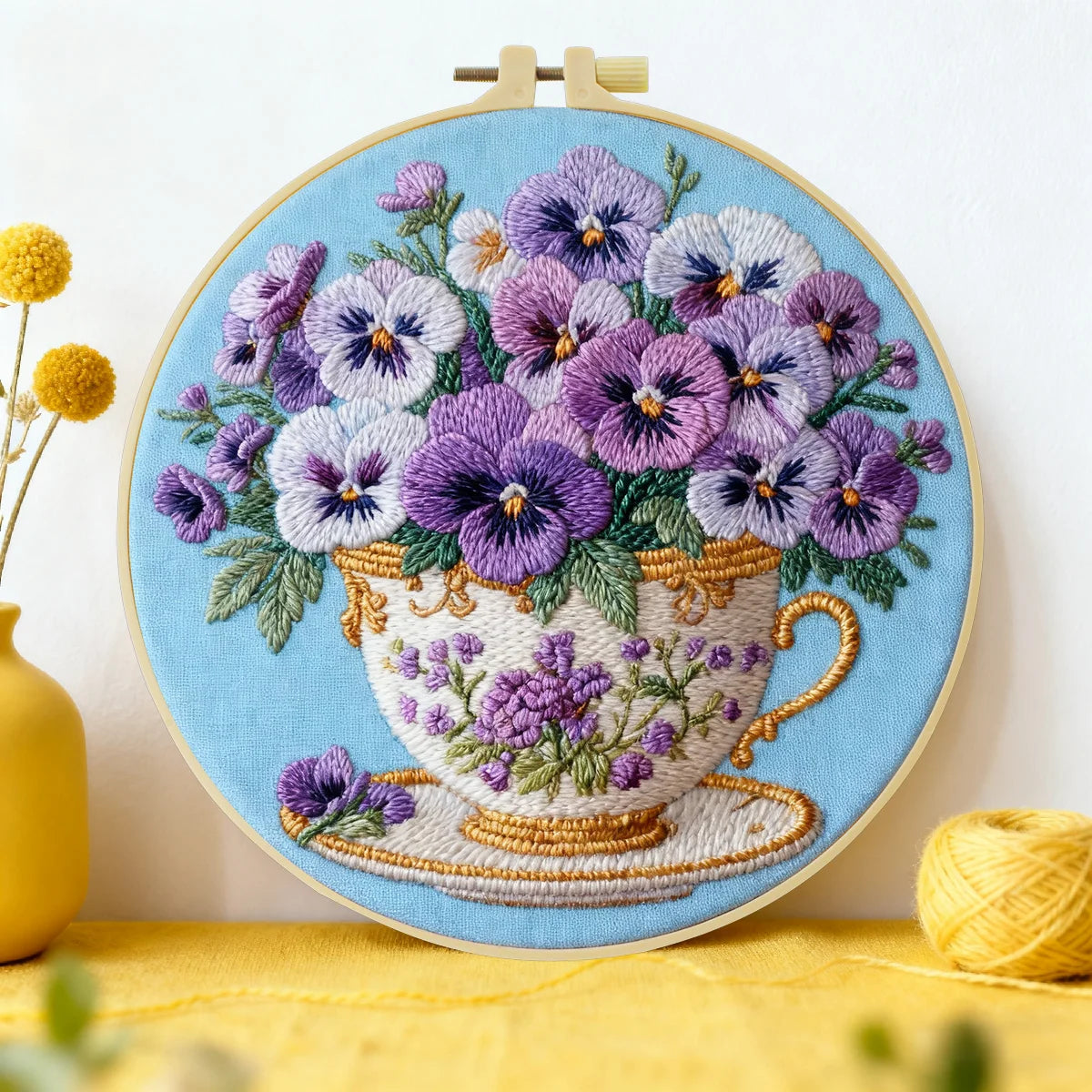 CraftHoop Pansy Tea Time Embroidery Kit