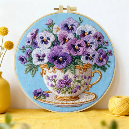 CraftHoop Pansy Tea Time Embroidery Kit