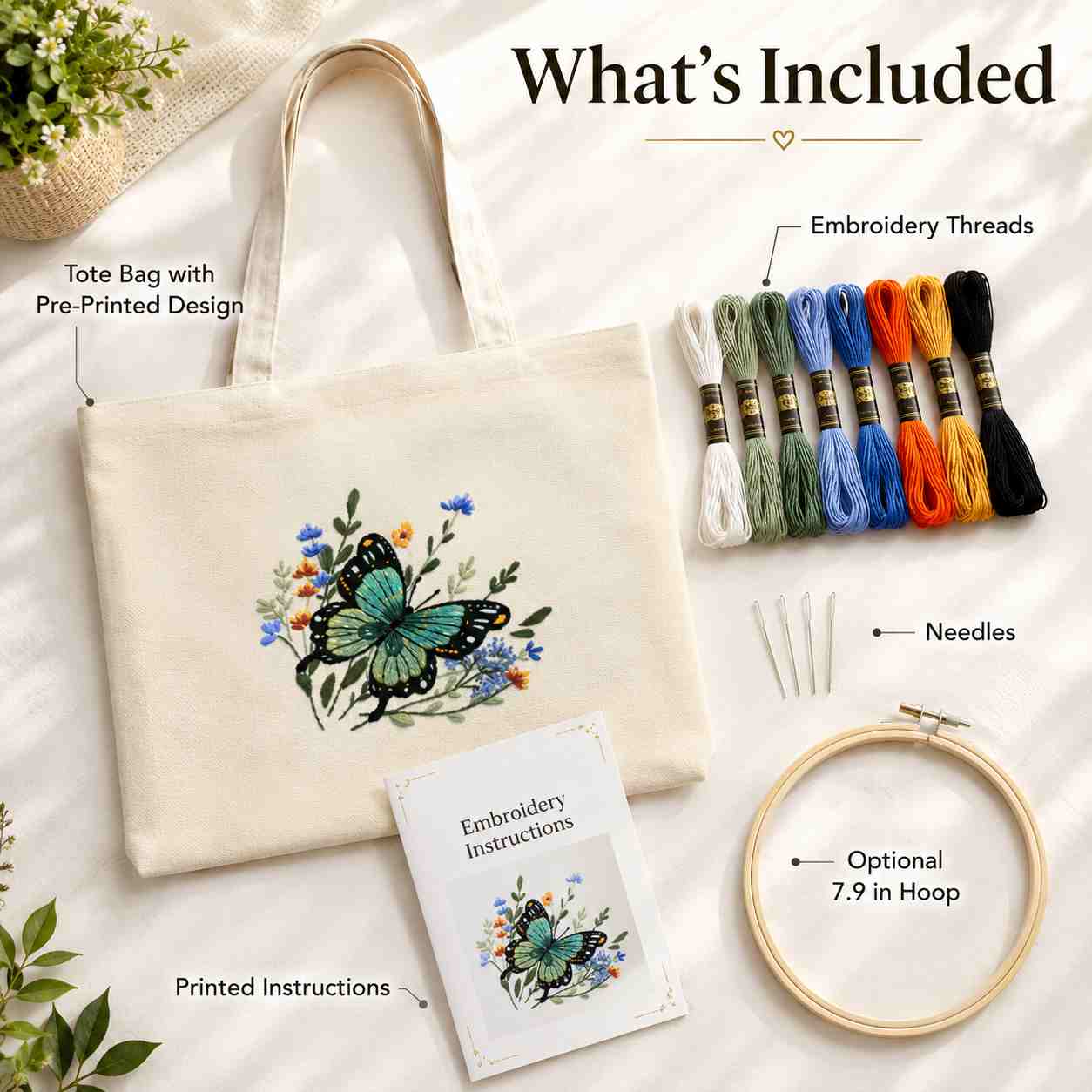 CraftHoop DIY Embroidery Tote Bag Kit