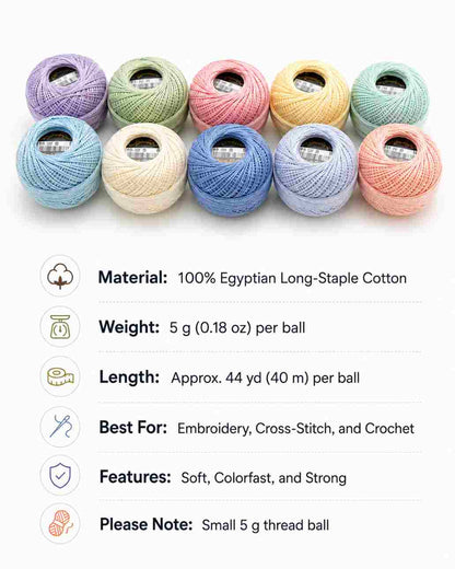 CraftHoop Egyptian Cotton Crochet & Embroidery Thread – 10 Pack