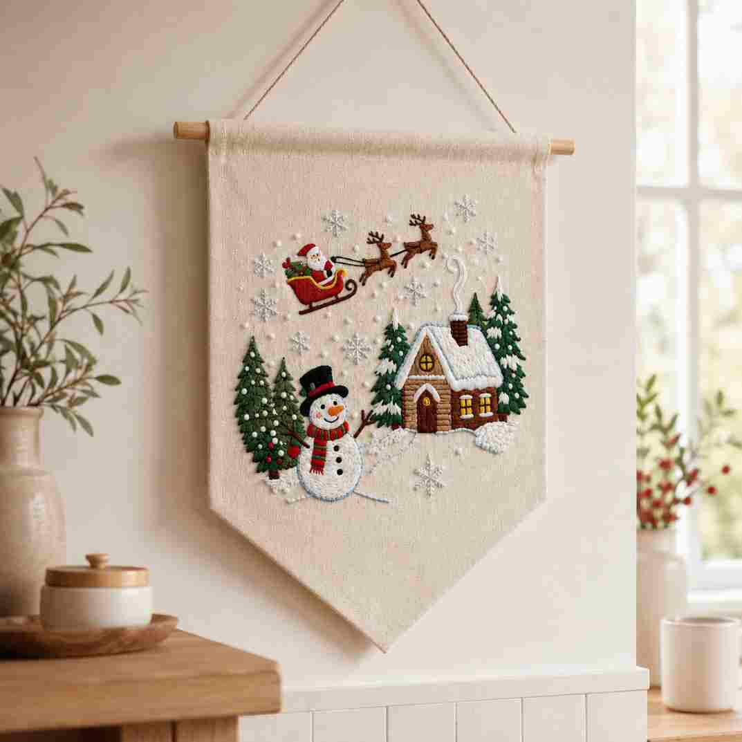 CraftHoop Christmas Village DIY Embroidery Wall Hanging Kit