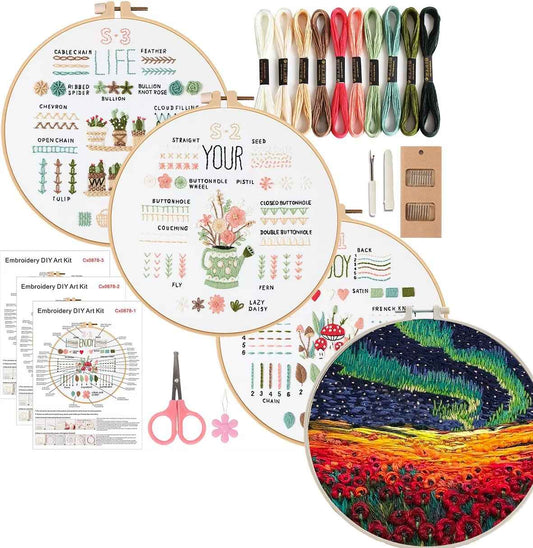 CraftHoop 4-Set Beginner Embroidery & Stamped Patterns Kit