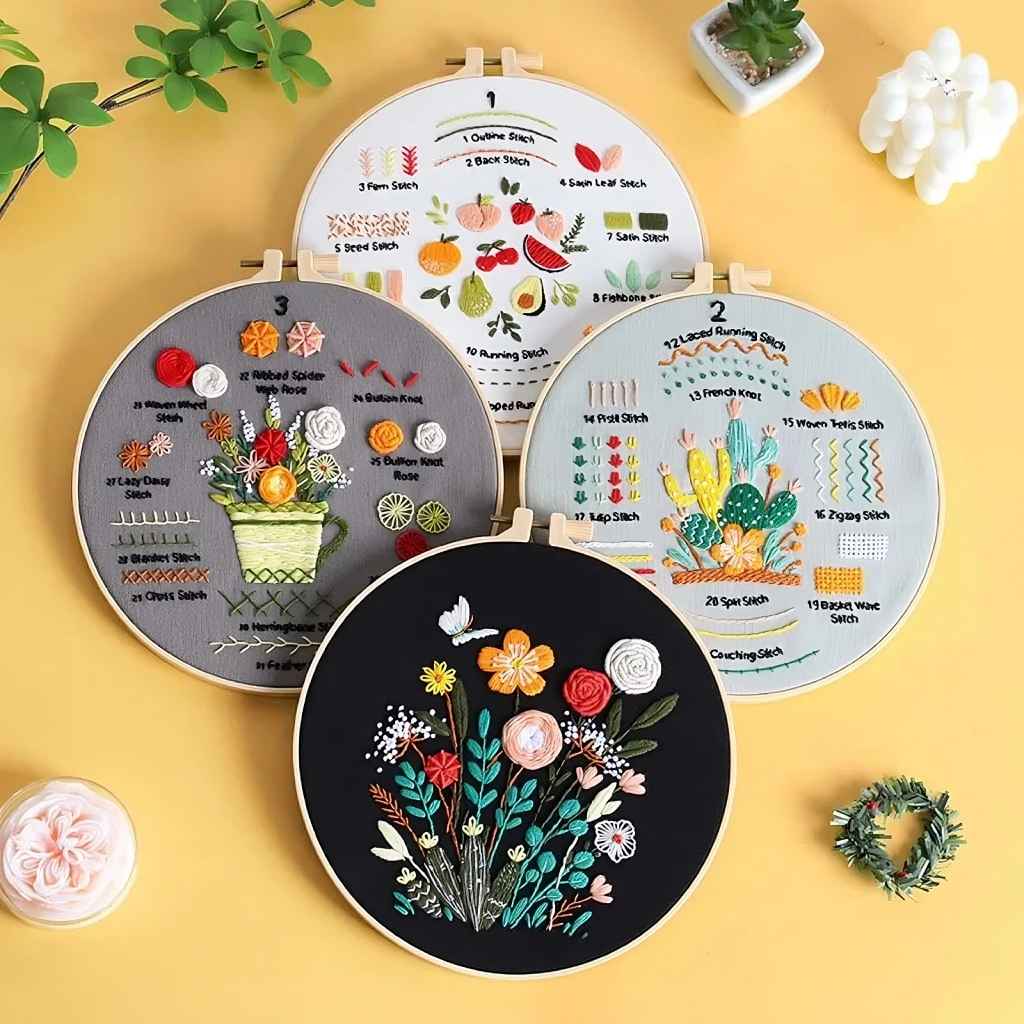 CraftHoop Fruity Florals Beginner Kit featuring colorful embroidery designs in hoops.
