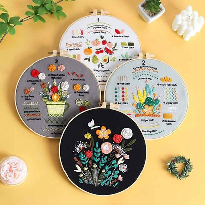 CraftHoop Fruity Florals Beginner Kit featuring colorful embroidery designs in hoops.