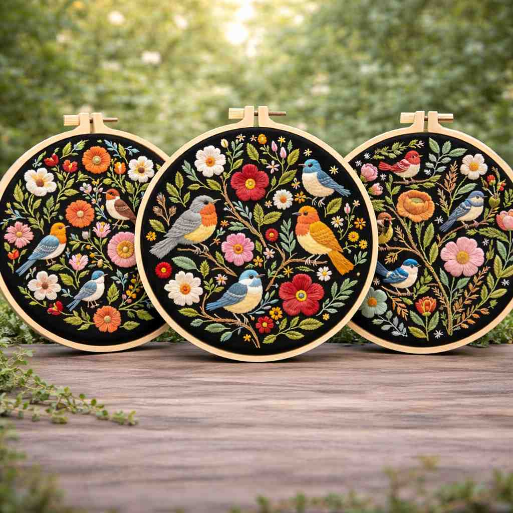 CraftHoop Wildflower Birds Embroidery Kit