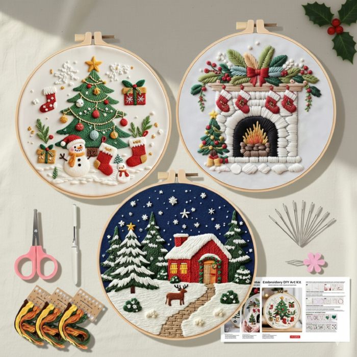 CraftHoop Jolly Christmas 3-Piece Embroidery Kit