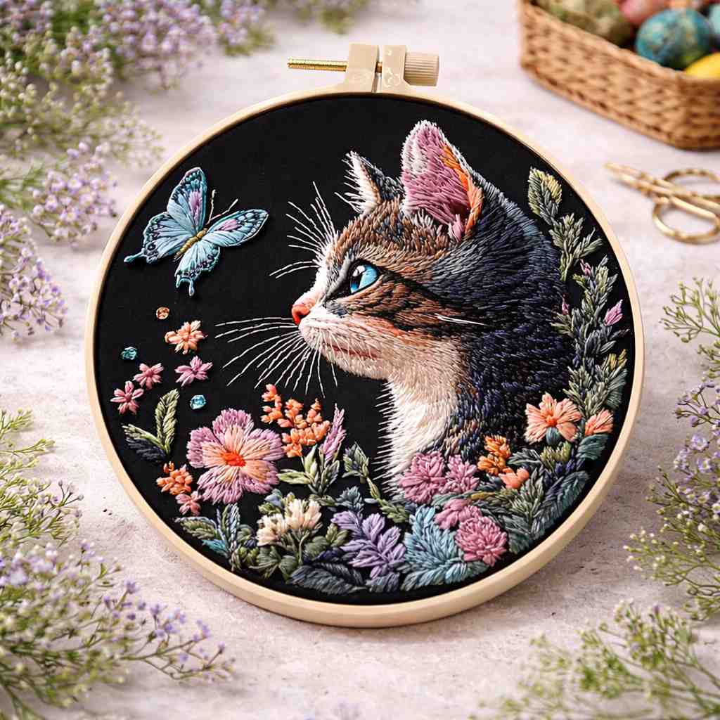 CraftHoop Cat Charm Embroidery Kit