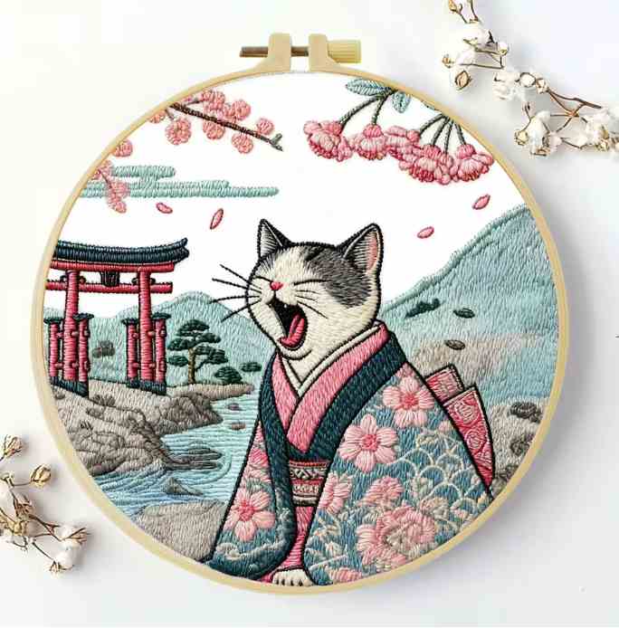 CraftHoop Japanese Cats Embroidery Kits