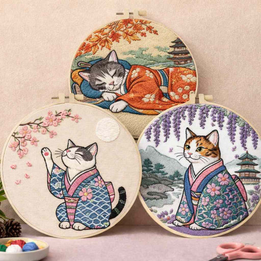 CraftHoop Japanese Cats Embroidery Kits