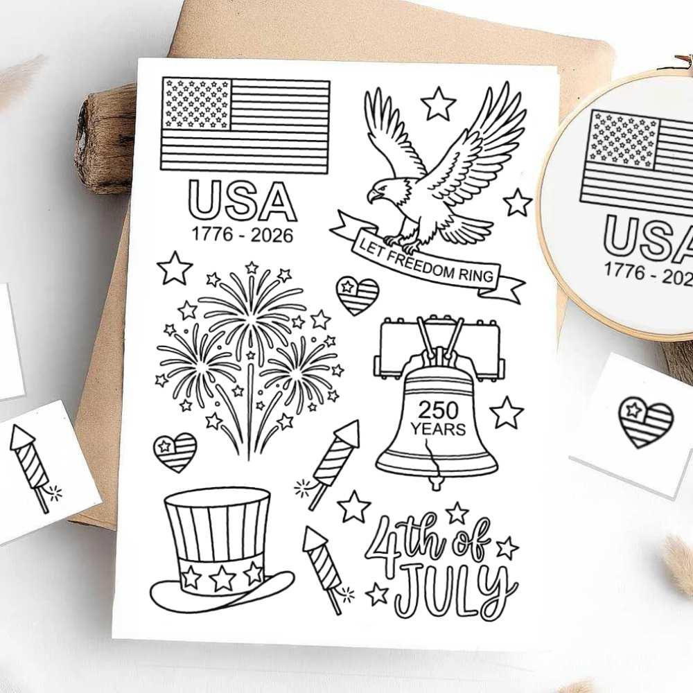 USA 250th Anniversary Stick & Stitch Patterns – Water-Soluble Embroidery Transfers