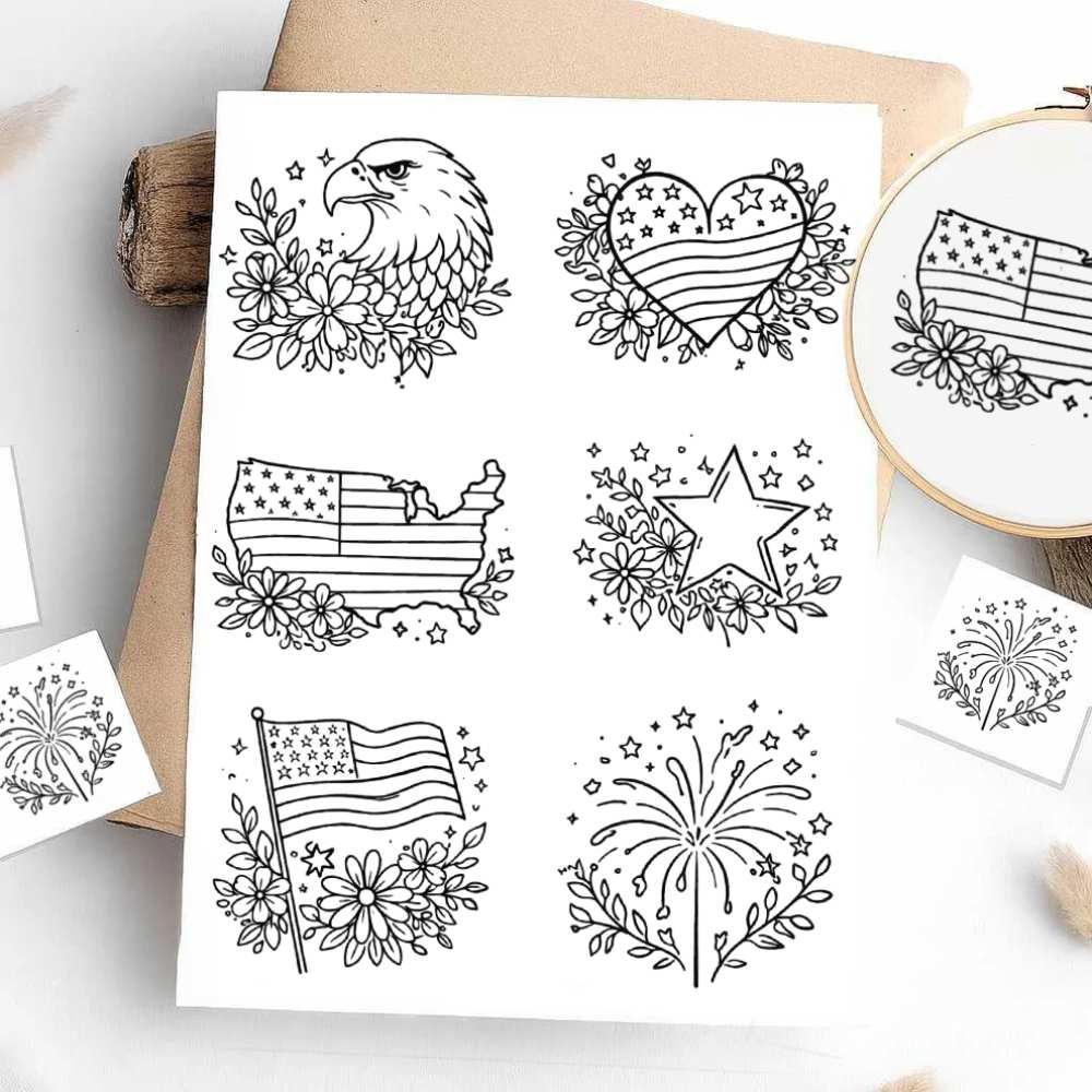USA 250th Anniversary Stick & Stitch Patterns – Water-Soluble Embroidery Transfers