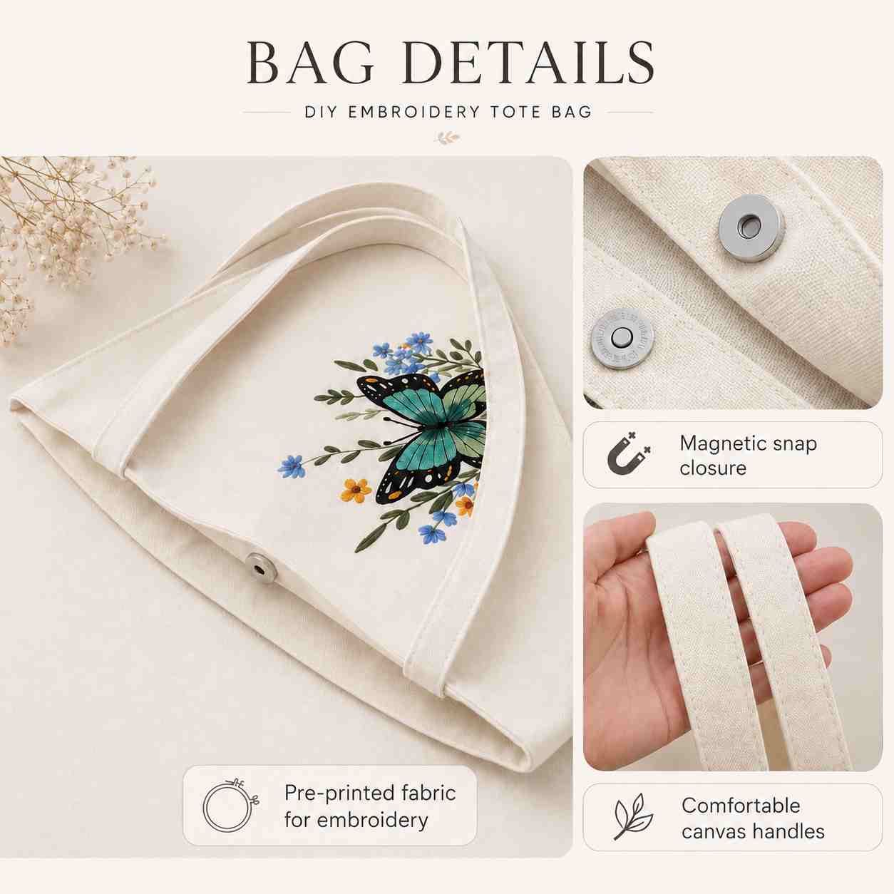 CraftHoop DIY Embroidery Tote Bag Kit