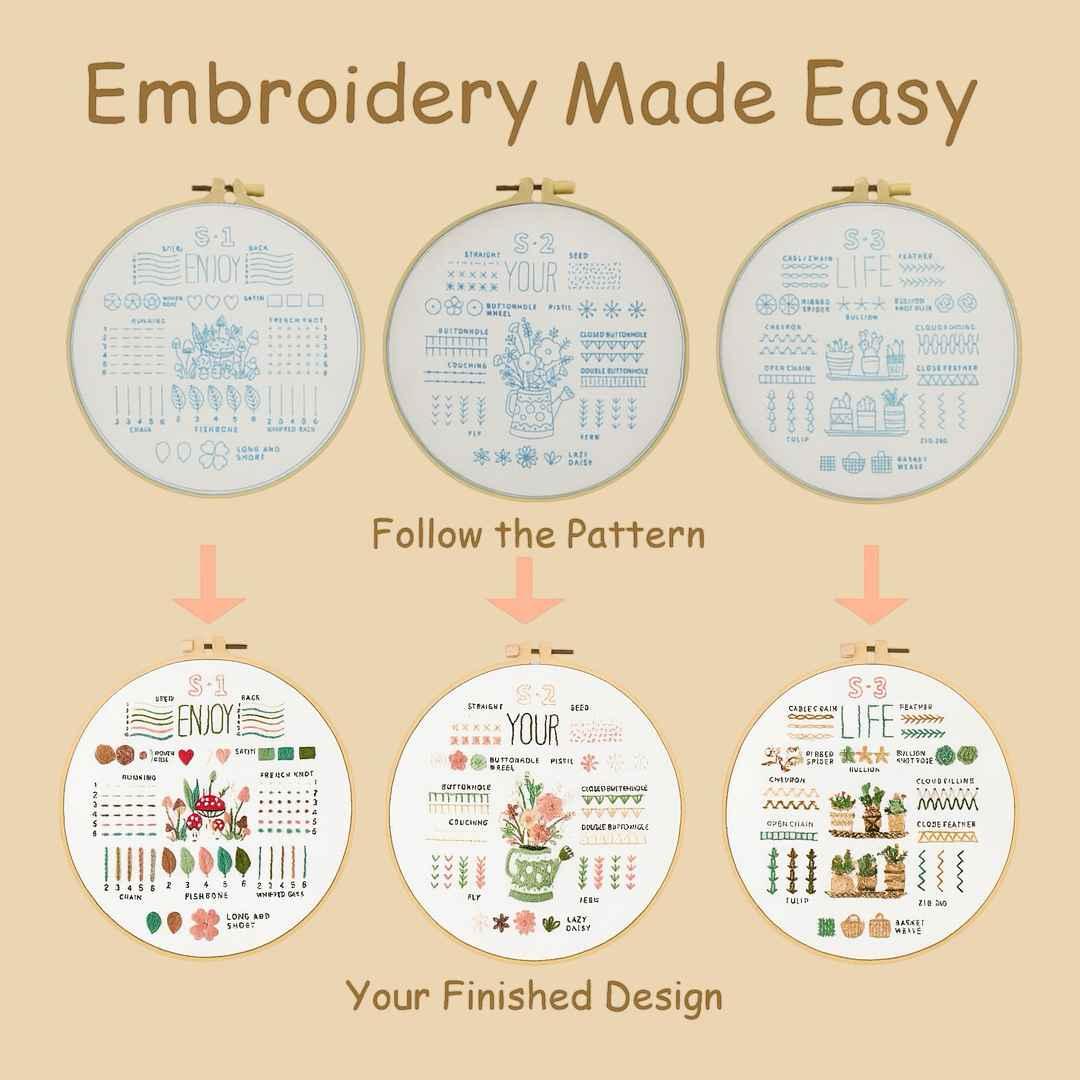 CraftHoop 4-Set Beginner Embroidery & Stamped Patterns Kit