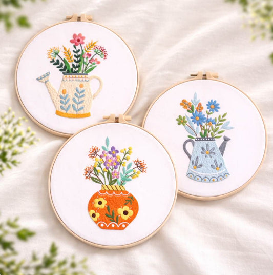 CraftHoop Blooming Vases 3-Piece Embroidery Kit Set