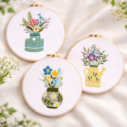 CraftHoop Blooming Vases 3-Piece Embroidery Kit Set