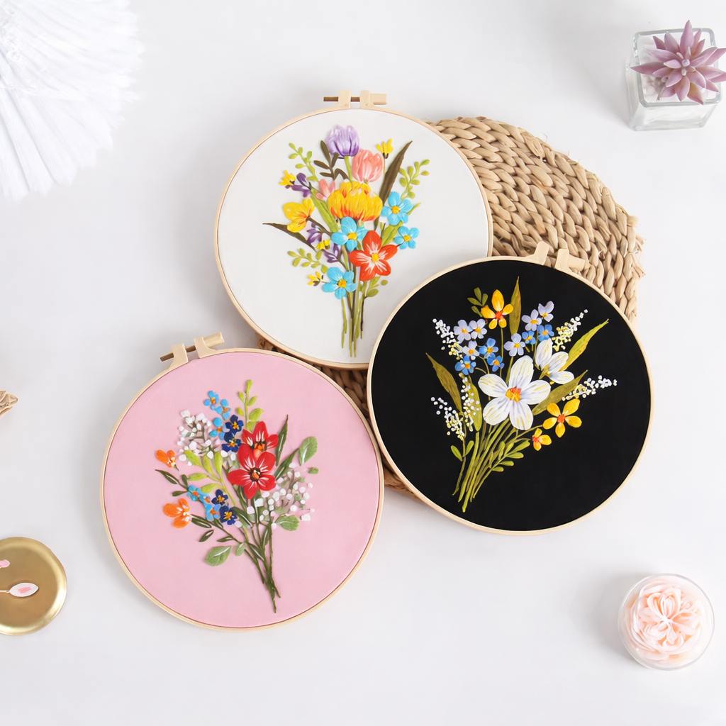 CraftHoop Spring Bloom 3-Piece Embroidery Kit Set