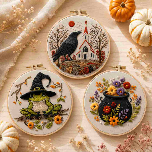 CraftHoop Crow Magic Halloween Embroidery Kit