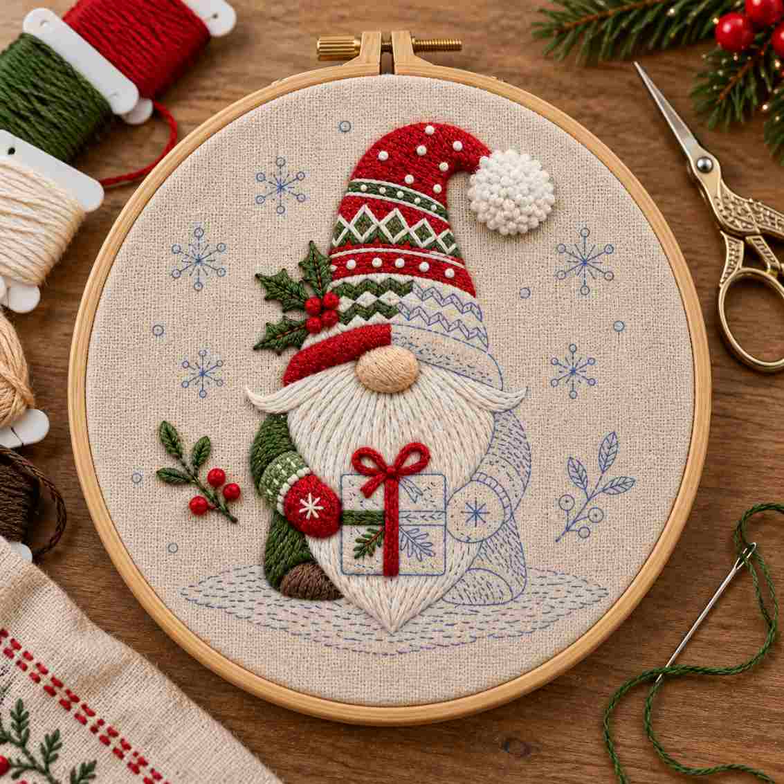CraftHoop Christmas Gnomes Embroidery Kit