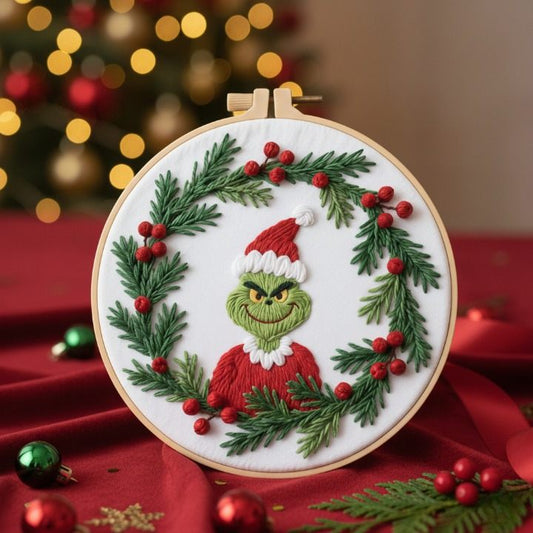 CraftHoop Holiday Grinch Embroidery Kit