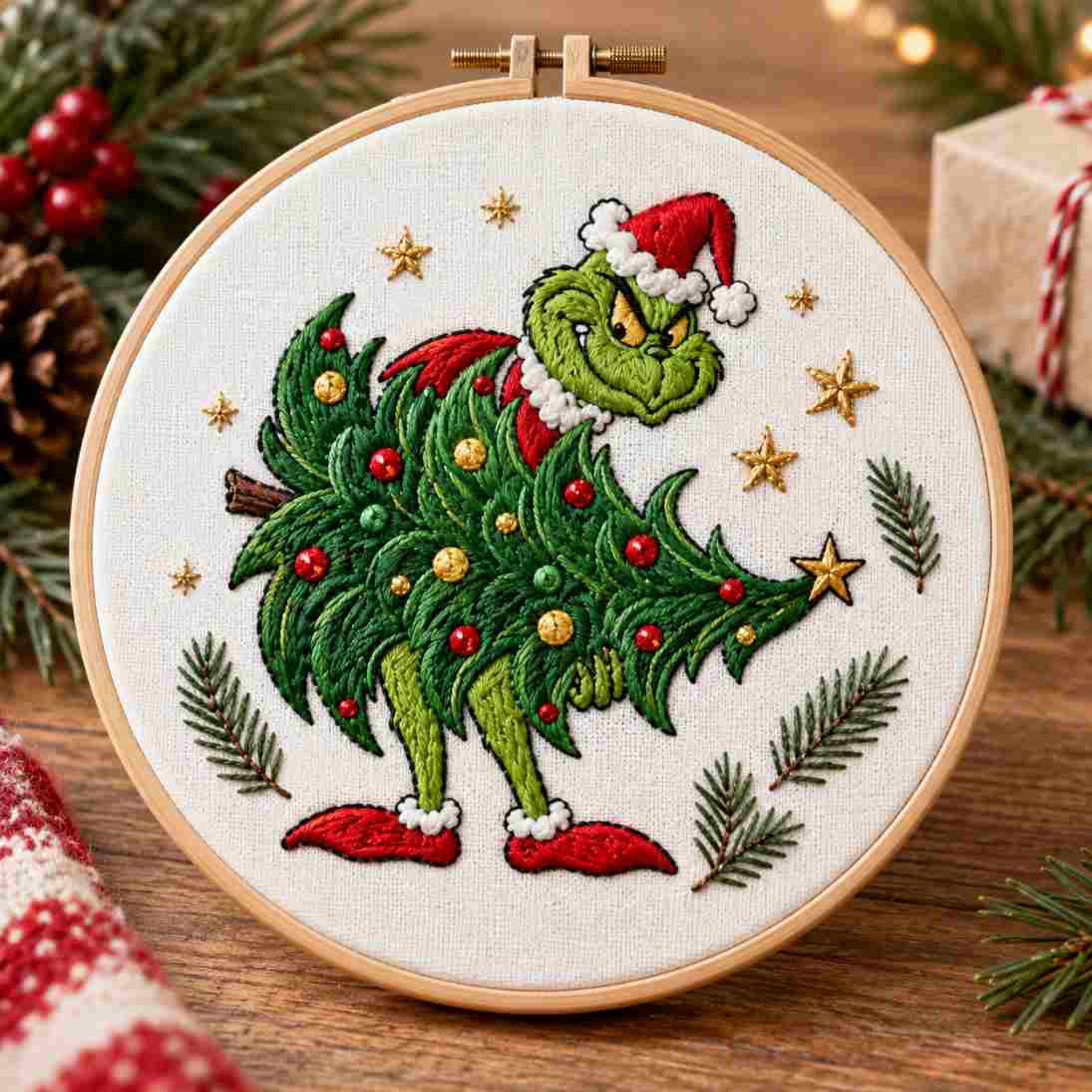CraftHoop 4-Piece Grinch Christmas Embroidery Kit