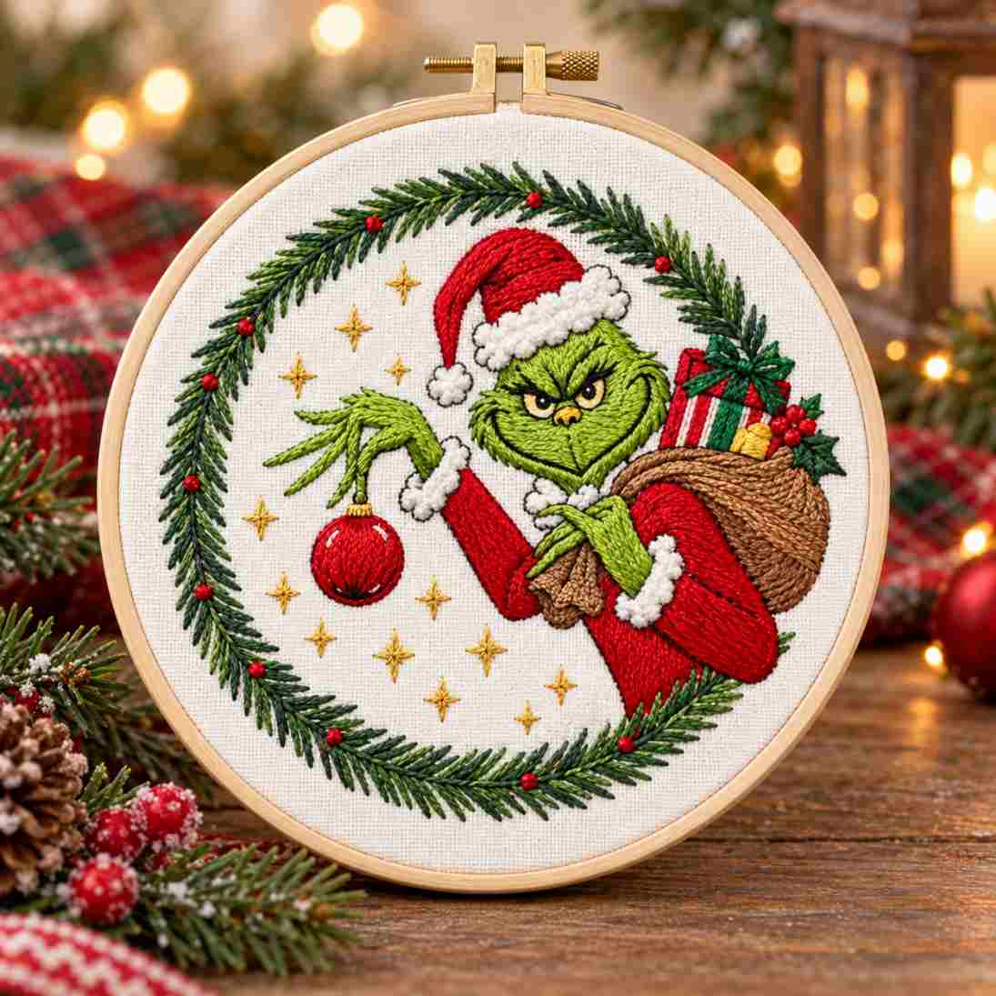 CraftHoop 4-Piece Grinch Christmas Embroidery Kit