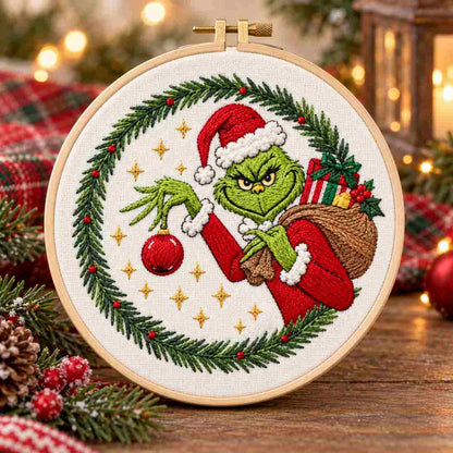 CraftHoop 4-Piece Grinch Christmas Embroidery Kit