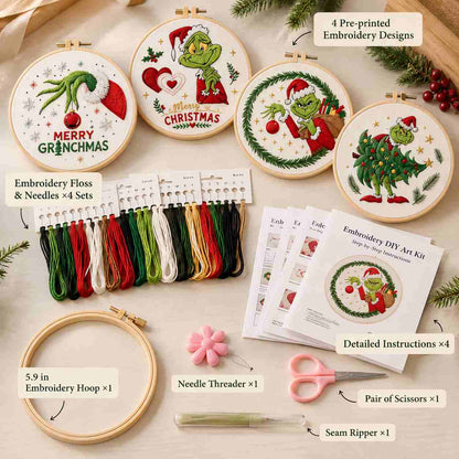 CraftHoop 4-Piece Grinch Christmas Embroidery Kit